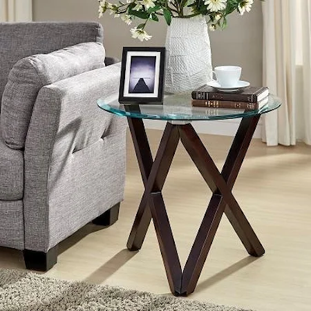 Contemporary End Table with Round Glass Top